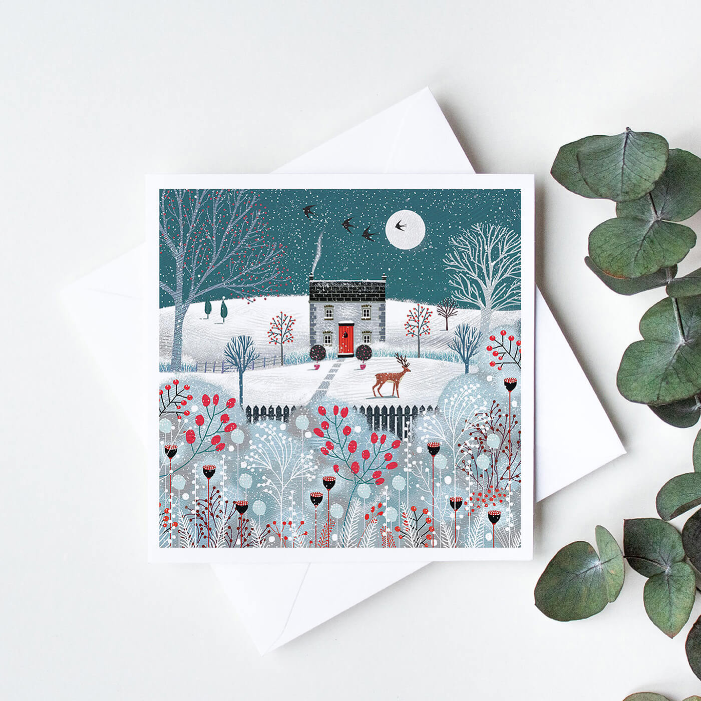 A winter landscape greeting card design