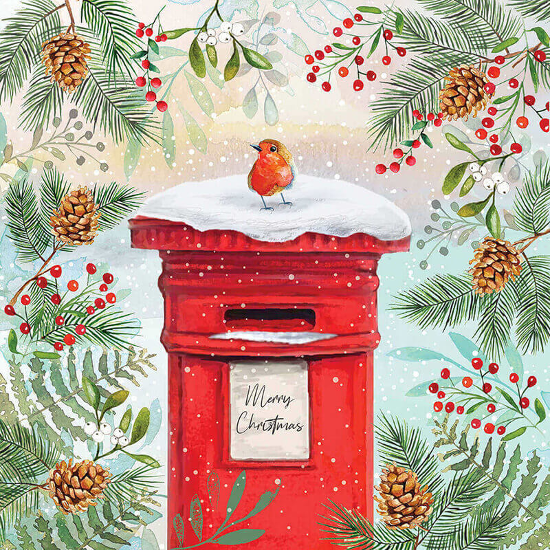 An_illustrated_robin_on_christmas_post_box_card_design