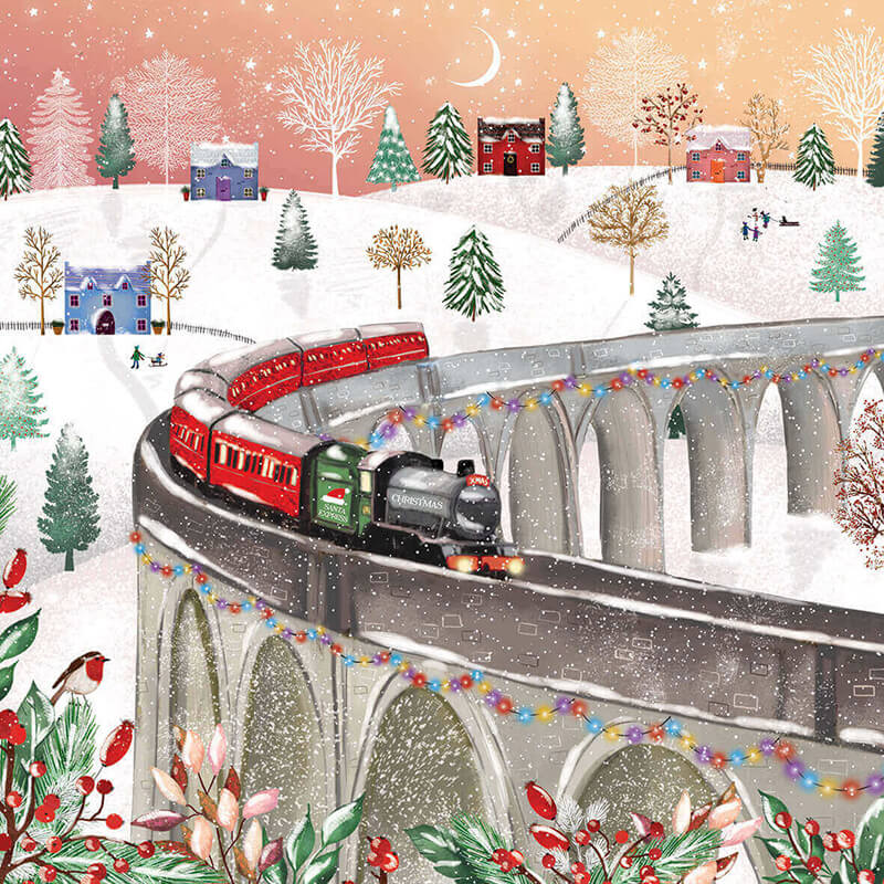 Santa_Express_train_passing_through_a_christmas_town_card_design