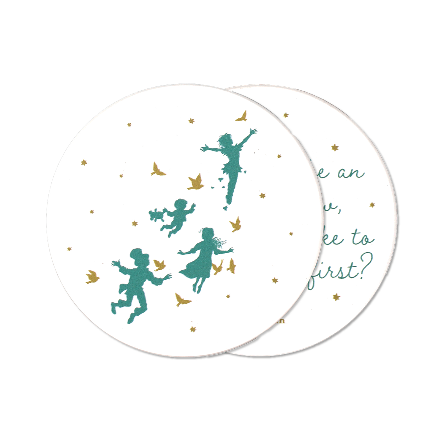 Two Peter Pan and Wendy inspired coasters