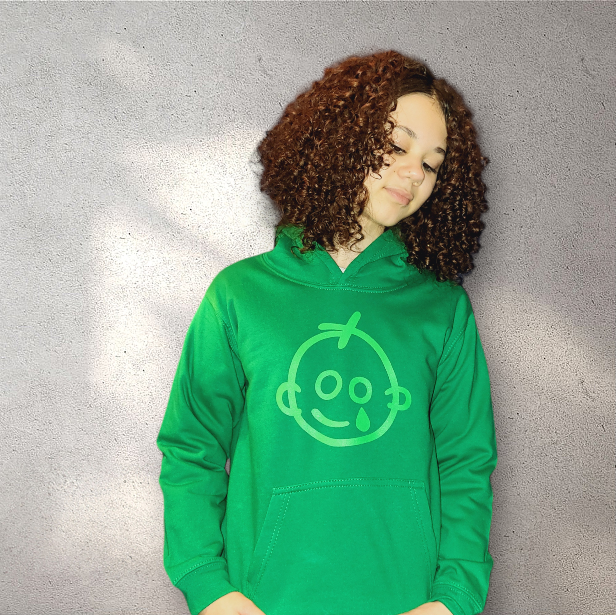 girl_wearing_green_GOSH_logo_kids_hoodie